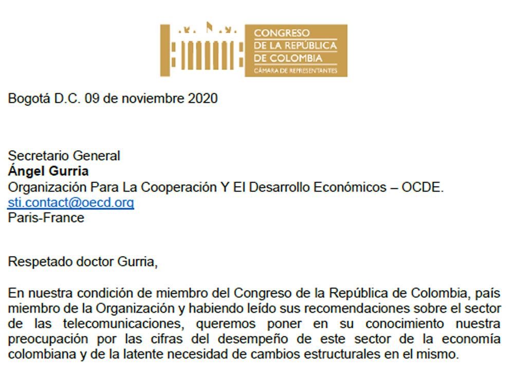 Carta de 24 congresistas a la OCDE para que analice sobre dominancia de Claro