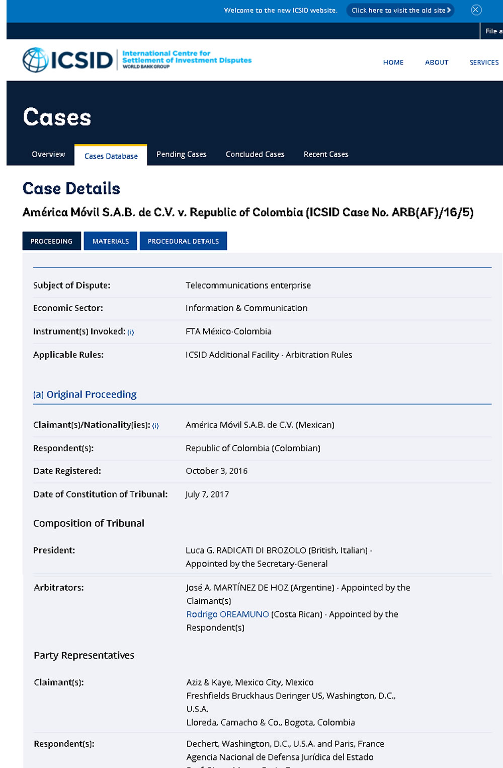 ICSID termina periodos de pruebas del caso de Claro VS Colombia