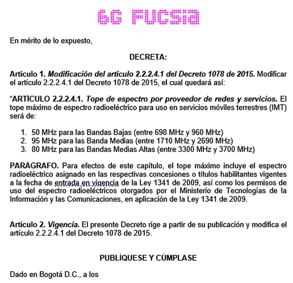 6G Fucsia – Proyecto de MinTIC para ampliar topes de espectro  