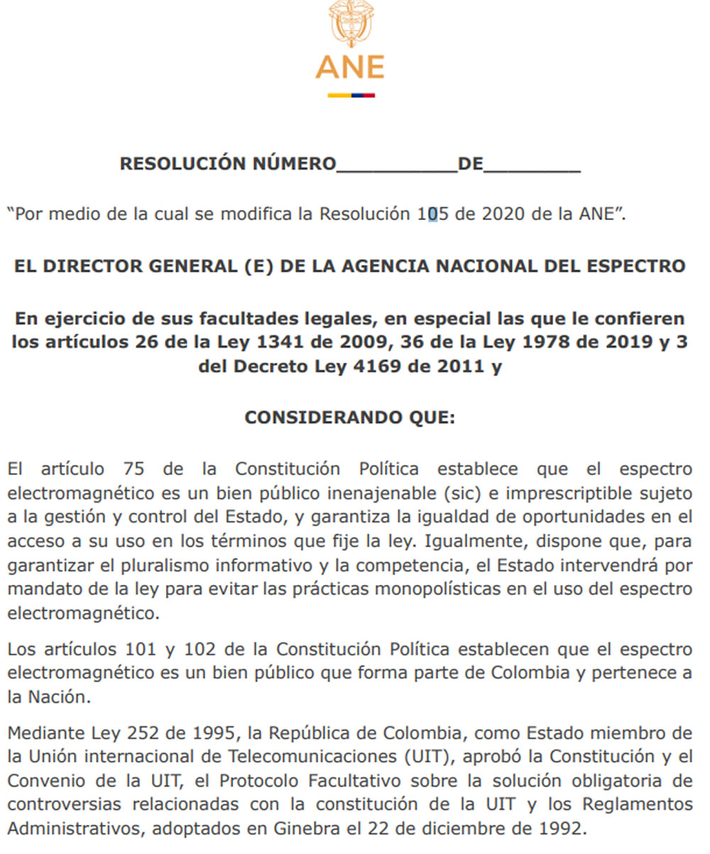 La ANE publica proyecto de resolución sobre potencia en uso de la banda de 6GHz