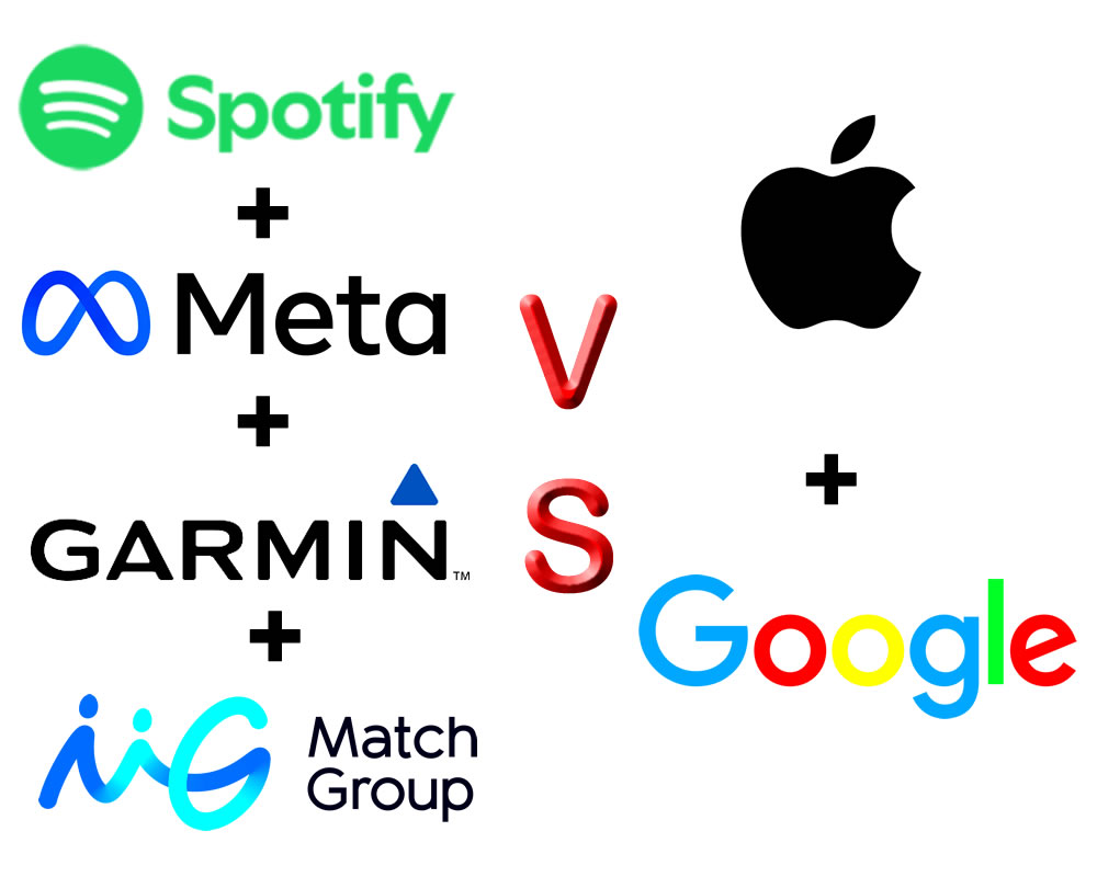 Spotify + Meta + Garmin + Match Group VS Google + Apple  