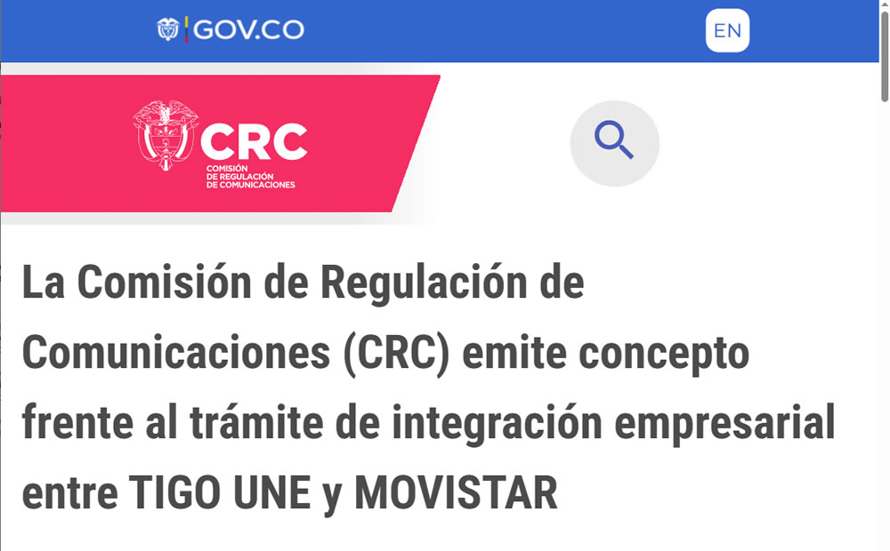CRC se manifiesta sobre integración de Telefónica Colombia con Tigo