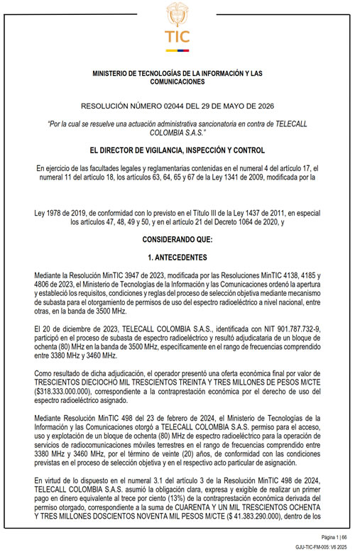 MinTIC aplica irrrisoria multa a Telcall pero le deja el espectro